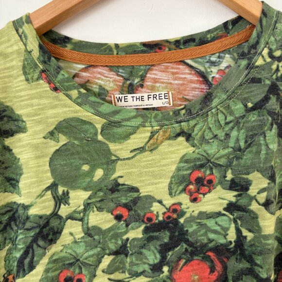 We The Free Sunshade Tee Slub Top Green Novelty Botanical Print Sz L Boho - Picture 4 of 9
